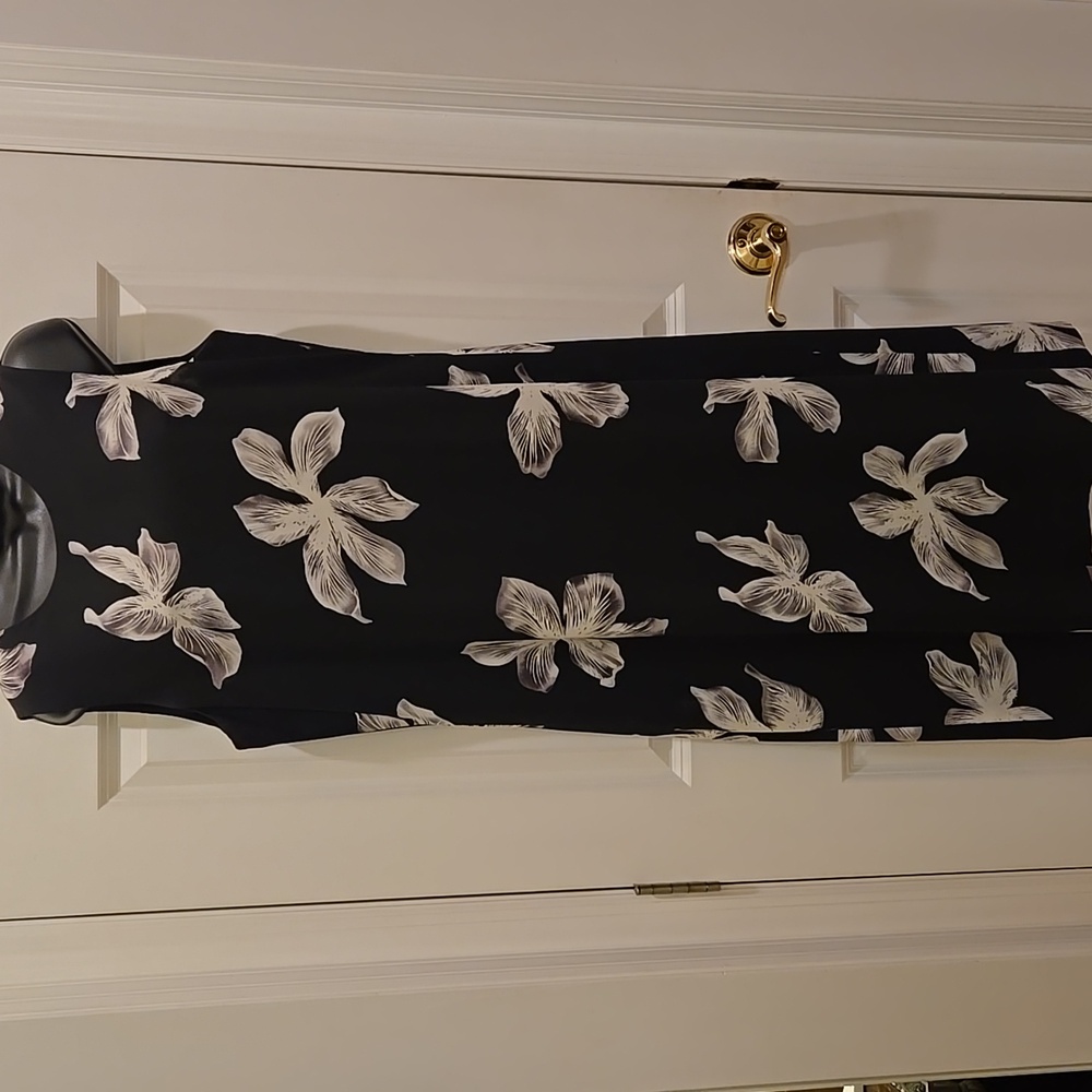 Josephine Chaus Collection Midi Dress 12 Black Floral Print Sleeveless Sheath